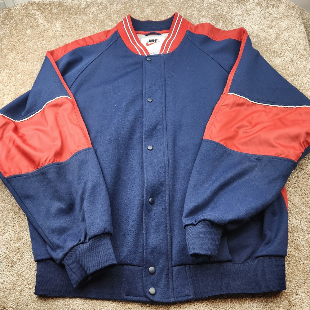 Vintage Nike Varsity Bomber Jacket Navy Blue Red Colorblock Mens Large 90s Retro
